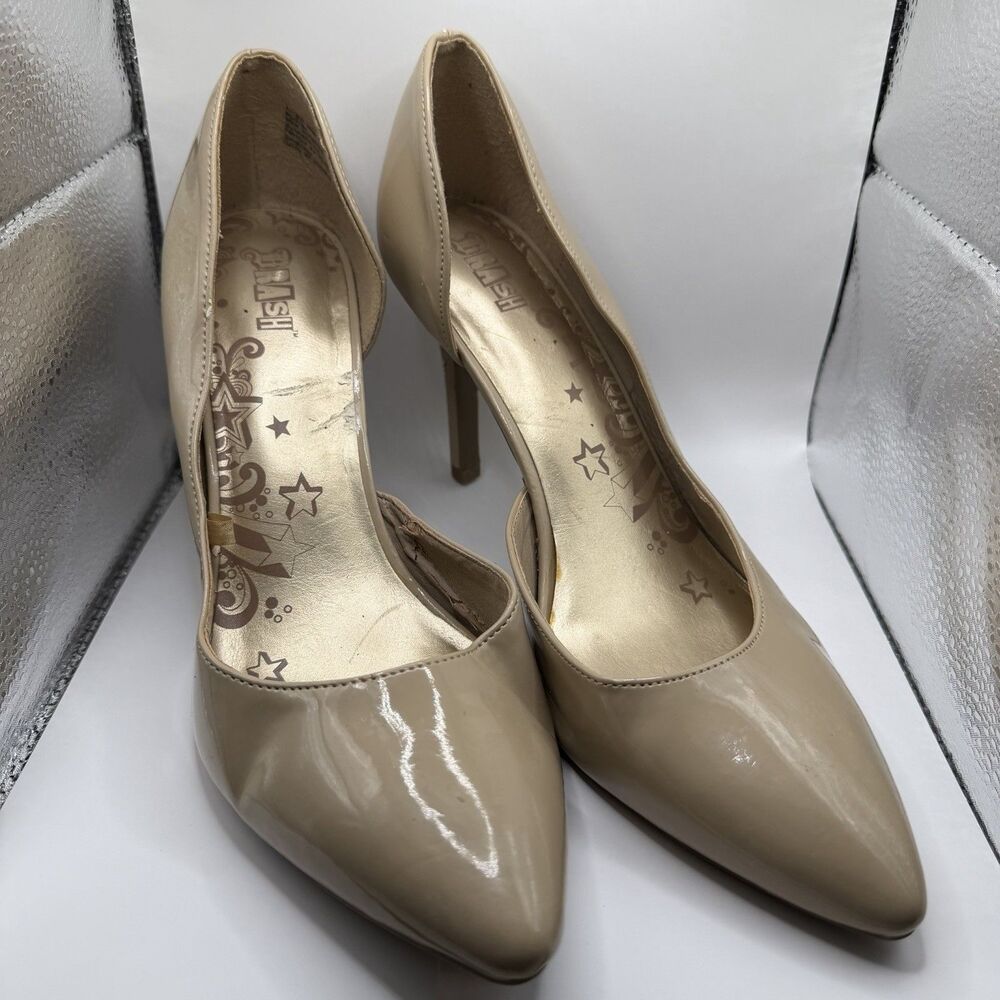 BRASH Womens 9.5 Nude Patent Pointed Toe Stiletto Pumps High Heels Dress Shoes